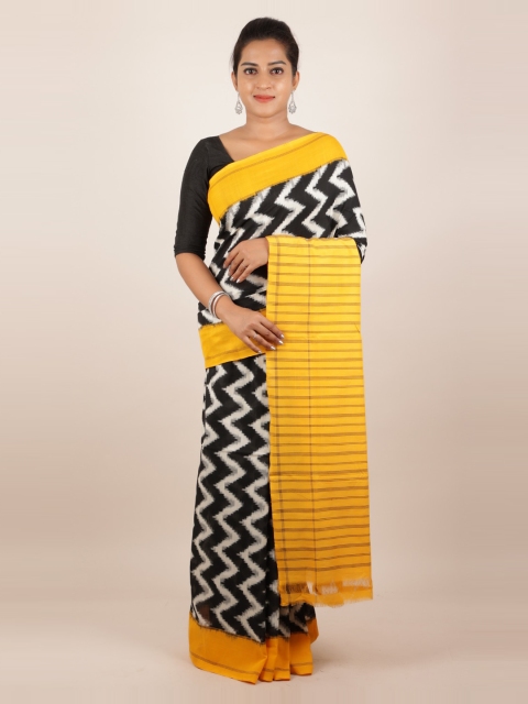 

Pothys Black & Yellow Pure Cotton Printed Sambalpuri Saree