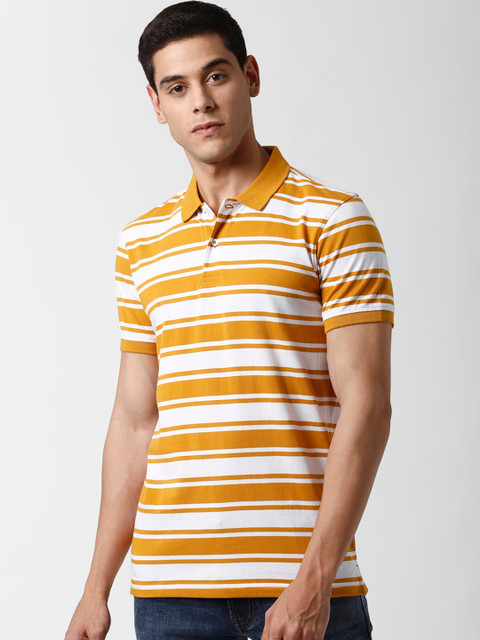 

Peter England Casuals Men White & Yellow Striped Polo Collar T-shirt