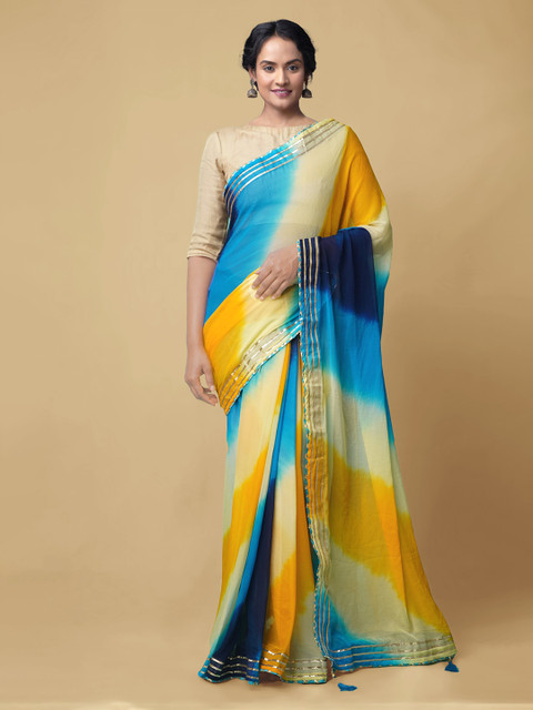 

Unnati Silks Multicoloured Poly Chiffon Dyed Baluchari Saree, Multi