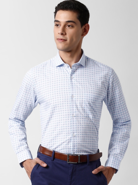 

Peter England Men White & Blue Slim Fit Checked Casual Shirt