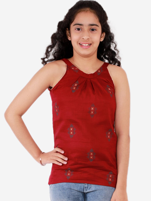 

Chipbeys Maroon Geometric Printed Pure Cotton Regular Top