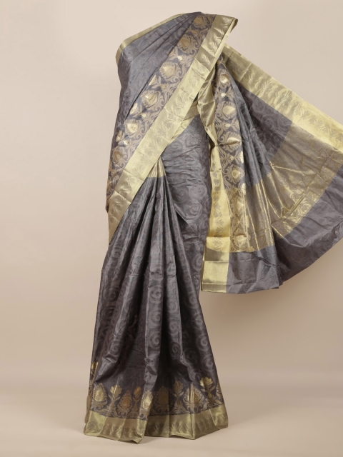 

Pothys Grey & Gold-Toned Pure Silk Woven Design Tussar Saree