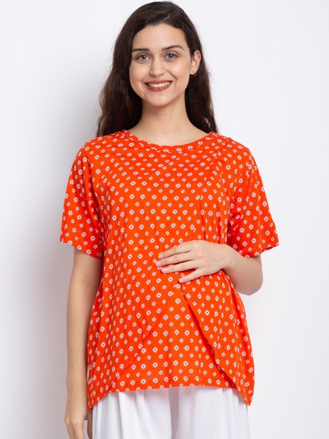 Tiara Red & White Floral Rrinted Layered Cotton Maternity Top