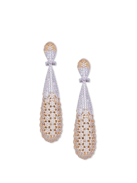 

shaze Silver-Toned & Gold-Toned Rhodium-Plated CZ Studded Geometric Drop Earrings