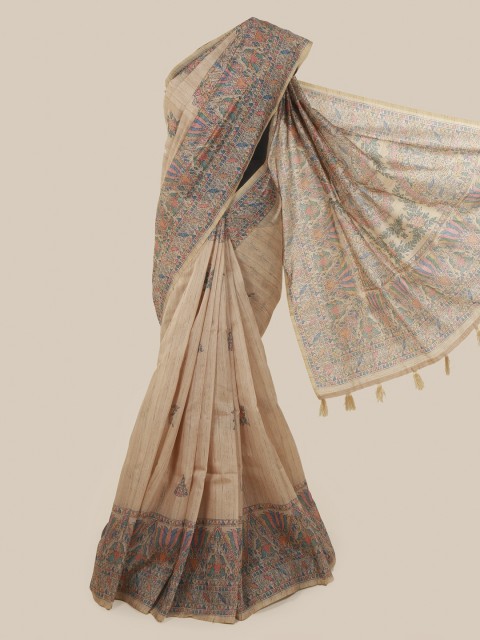 

Pothys Cream-Coloured & Blue Cotton Blend Woven Design Saree