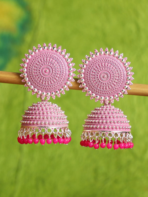 

ANIKAS CREATION Pink & Gold-Plated Dome Shaped Jhumkas