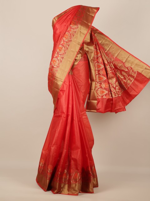 

Pothys Orange Pure Silk Solid Tussar Saree