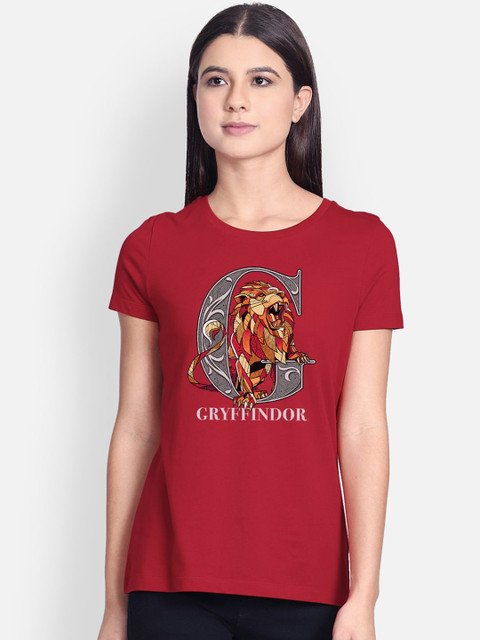

Free Authority Women Red Harry Potter Printed Round Neck T-shirt