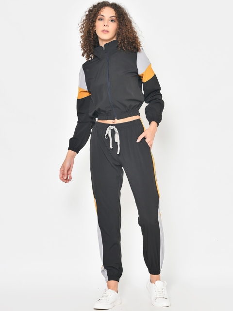 

American-Elm Women Black & Grey Solid Tracksuit