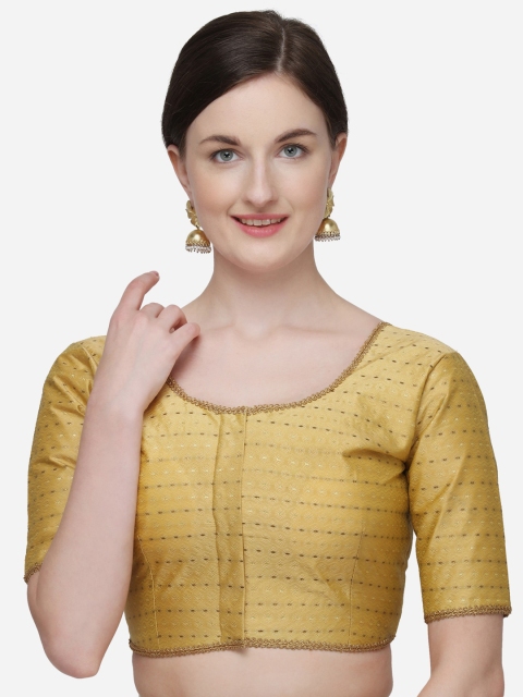 

Fab Dadu Women Beige & Gold-Colour Woven-Design Jacquard Saree Blouse