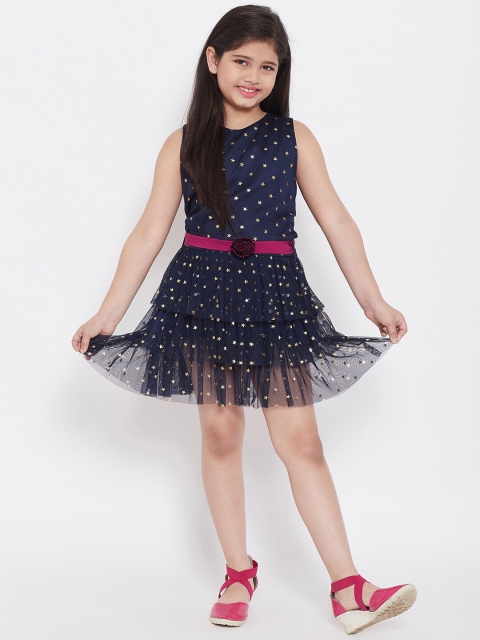 

Stylo Bug Girls Navy Blue Printed Fit and Flare Dress