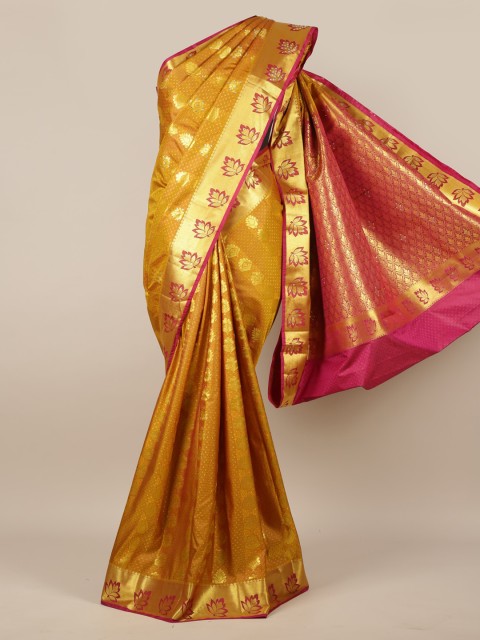 

Pothys Mustard Yellow & Pink Art Silk Woven Design Saree