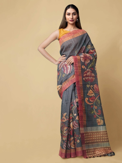 

Unnati Silks Grey Silk Cotton Printed Chanderi Saree