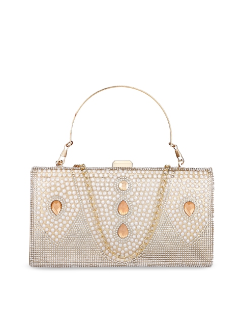 

WELBAWT Gold-Toned & White Embellished Embellished Clutch