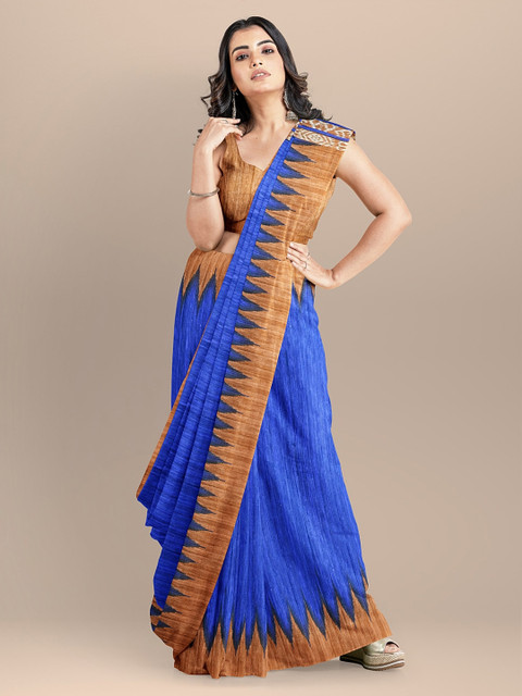 

BharatSthali Blue & Beige Pure Silk Printed Sambalpuri Saree