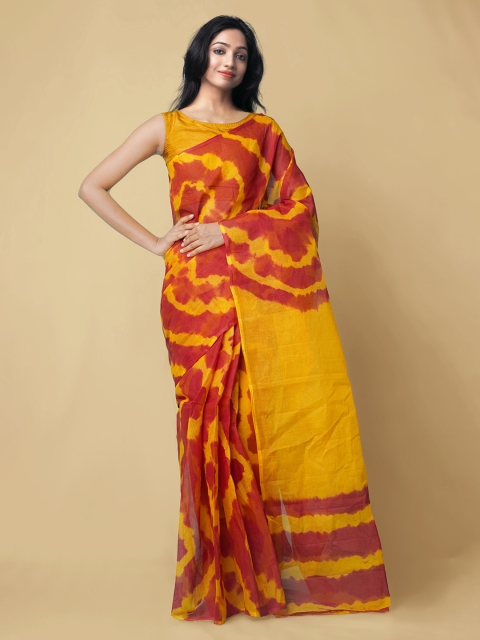 

Unnati Silks Red & Yellow Pure Cotton Printed Kota Saree