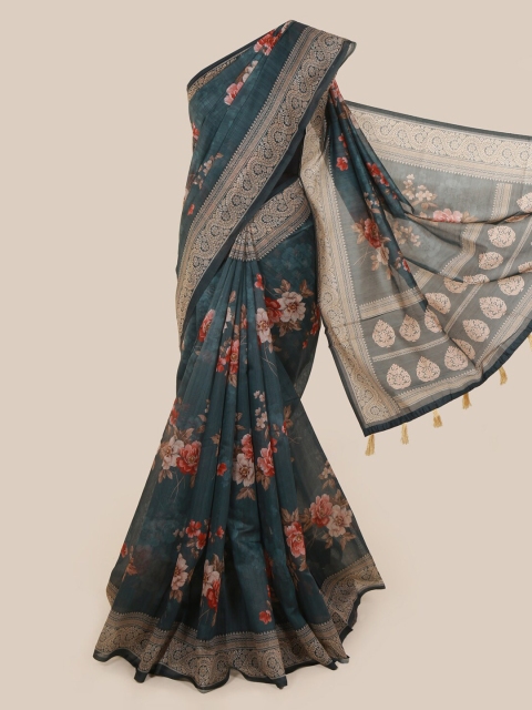 

Pothys Green & Orange Cotton Blend Printed Saree