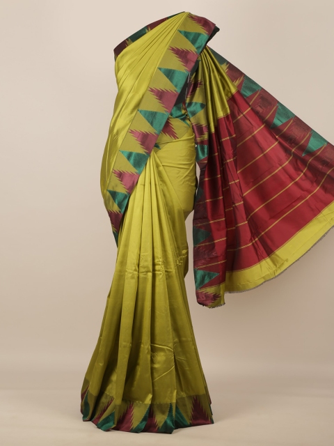 

Pothys Olive Green Solid Art Silk Saree