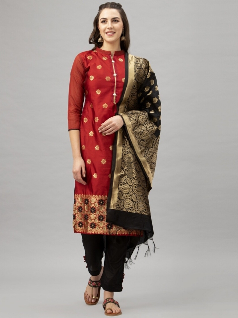 

Satrani Maroon & Black Poly Silk Unstitched Dress Material
