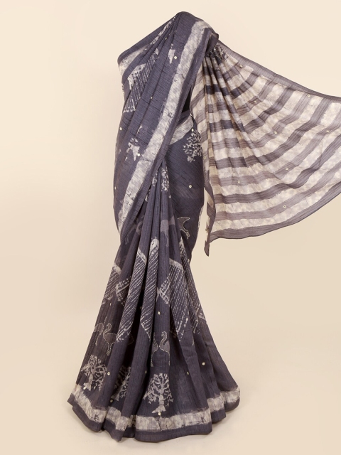 

Pothys Charcoal Grey & Beige Jute Cotton Woven Design Saree