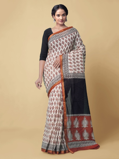 

Unnati Silks Beige Pure Cotton Printed Block Print Saree