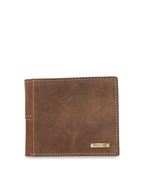 

Hidelink Men Brown Textured Genuine Leather Two Fold Wallet