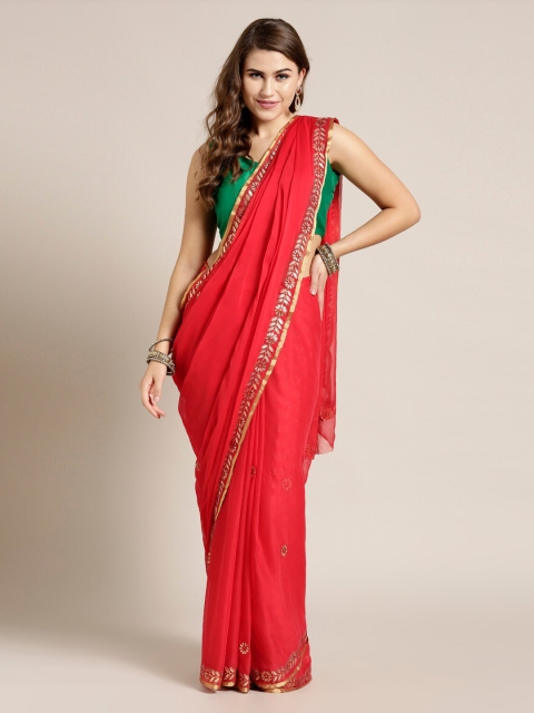 

Chhabra 555 Red Solid Poly Chiffon Saree