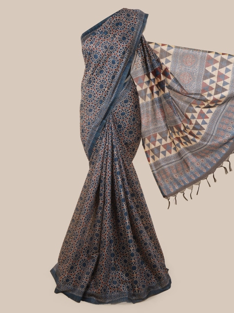 

Pothys Navy Blue & Beige Jute Silk Printed Saree