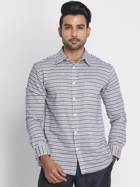

Nakshi Men Blue Regular Fit Striped Casual Shirt