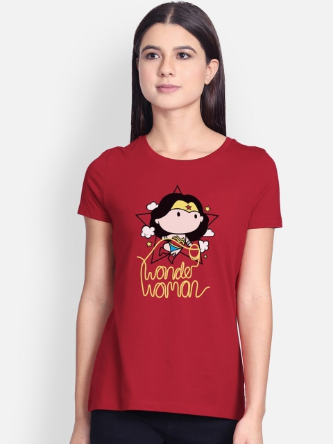 

Free Authority Women Red Wonder Woman Printed Round Neck Cotton Pure Cotton T-shirt