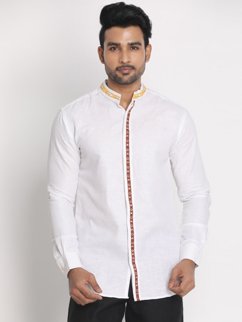 

Nakshi Men White Regular Fit Solid Casual Linen Shirt