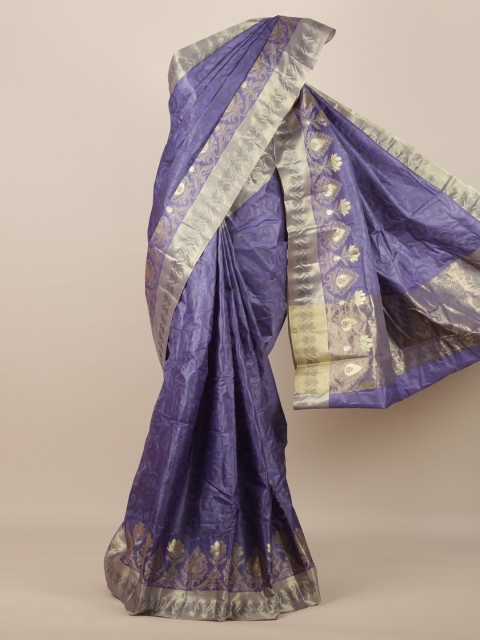 

Pothys Blue & Silver-Toned Pure Silk Woven Design Tussar Saree