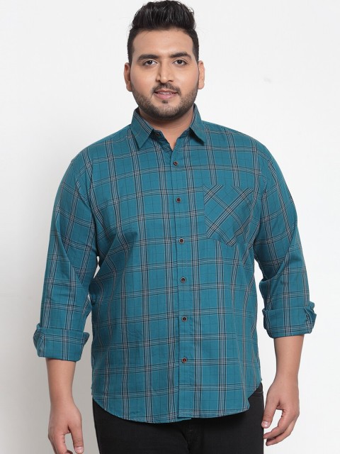

plusS Men Green Regular Fit Checked Casual Shirt