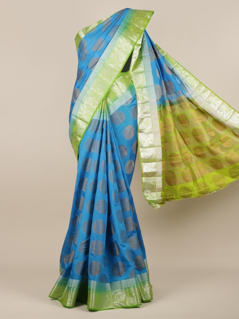 

Pothys Blue & Green Jute Silk Woven Design Saree