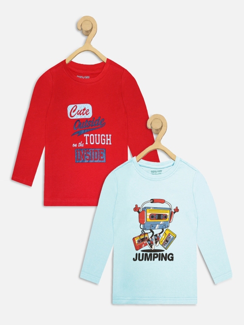 

Miss Chief Boys Pack Of 2 Printed Round Neck Pure Cotton T-shirts, Red
