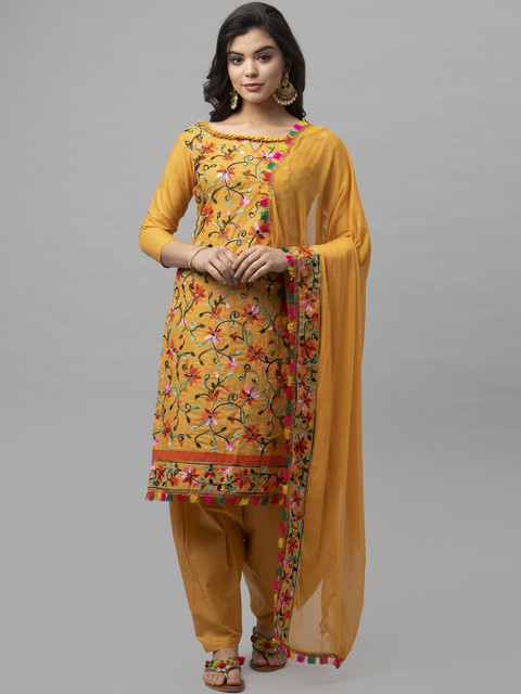 

Satrani Mustard Yellow Pure Cotton Unstitched Dress Material