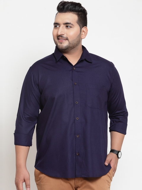 

plusS Men Navy Blue Regular Fit Solid Casual Shirt