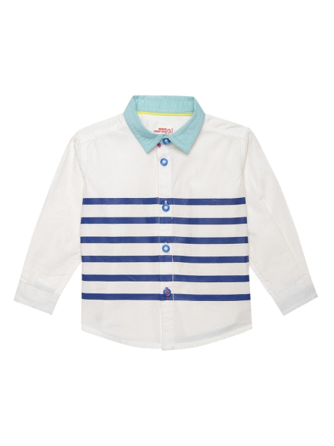 

UNDER FOURTEEN ONLY Boys White Regular Fit Striped Casual Shirt