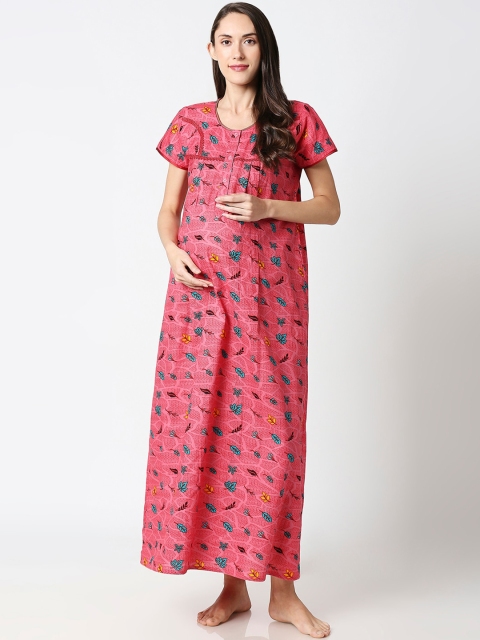 

AV2 Pink Printed Maternity Nursing Nightdress