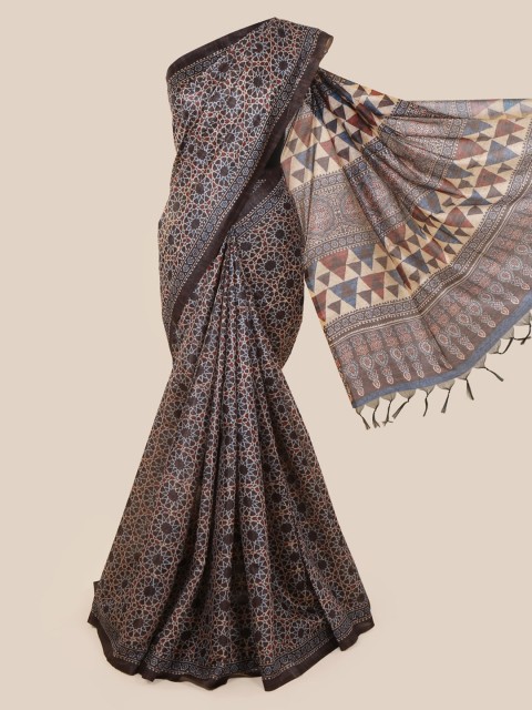 

Pothys Brown & Cream-Coloured Jute Silk Printed Saree