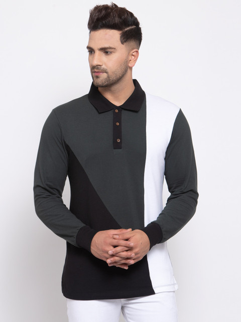 

Kalt Men Multicoloured Colourblocked Polo Collar T-shirt, Multi