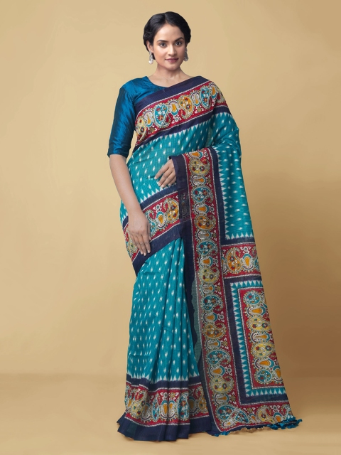 

Unnati Silks Blue Pure Silk Printed Sambalpuri Saree