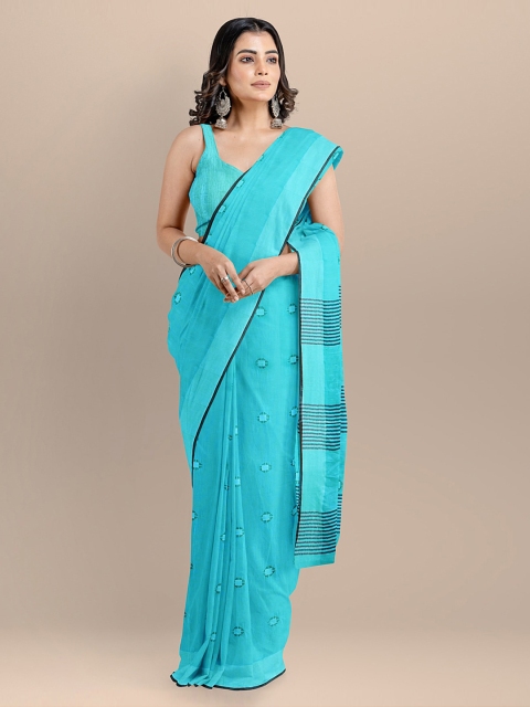 

BharatSthali Blue Pure Cotton Woven Design Handloom Taant Saree