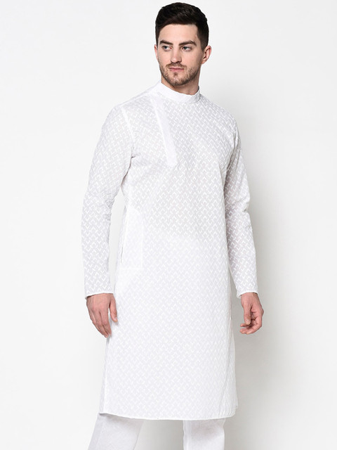 

LAMAAYA Men White Ethnic Motifs Embroidered Kurta