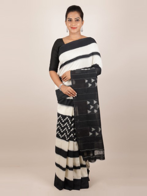 

Pothys White & White Pure Cotton Printed Sambalpuri Saree