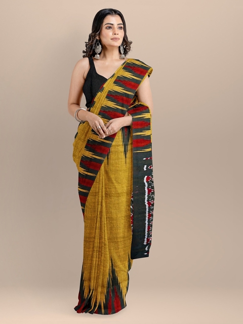 

BharatSthali Mustard Yellow Solid Handloom Sambalpuri Saree