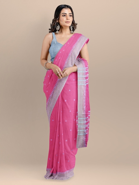 

BharatSthali Magenta & Blue Pure Cotton Woven Design Maheshwari Saree