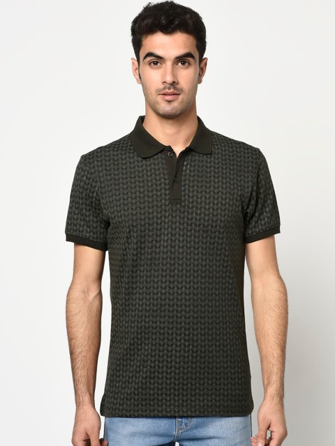 

Octave Men Olive Green Self Design Polo Collar T-shirt