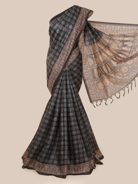

Pothys Charcoal & Blue Jute Silk Printed Saree