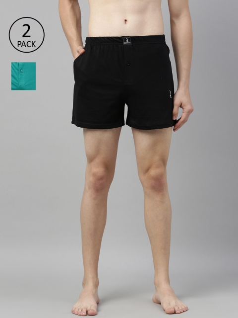 

QUARANTINE Men Pack Of 2 Solid Boxers QBXCMB_BLK_TGRN-S, Black
